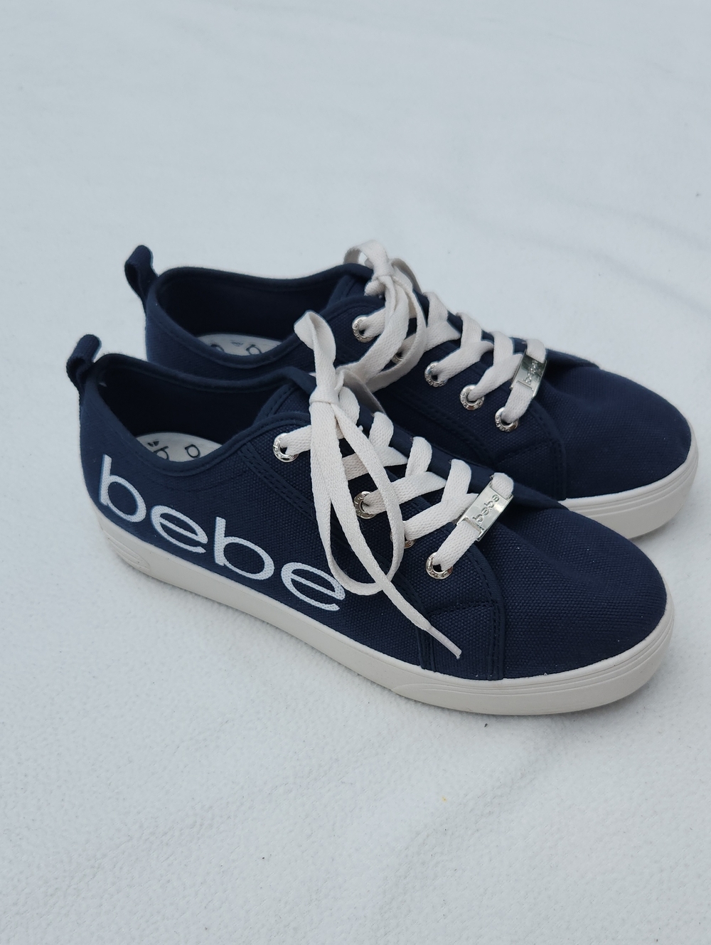 Bebe Sport Navy Blue Logo Low Top Canvas Sneakers Women's 8.5